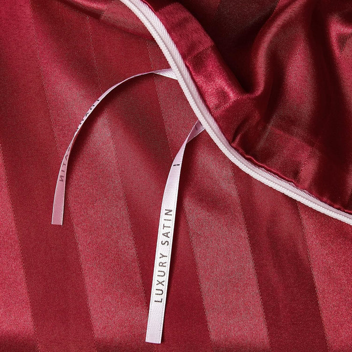 Damier Bettwäsche 135x200cm Rot Satin gestreift Bettbezug Set Seidig glänzend hochwertiges Satin Bet