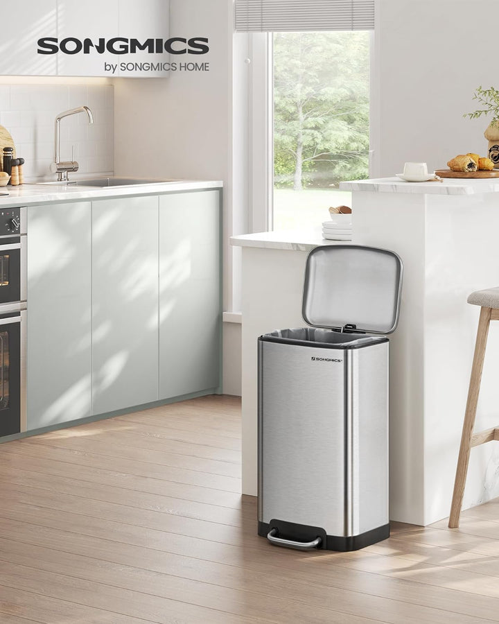 SONGMICS Mülleimer, 30 Liter Abfalleimer, Treteimer aus Stahl, mit Inneneimer und Deckel, Softclose,