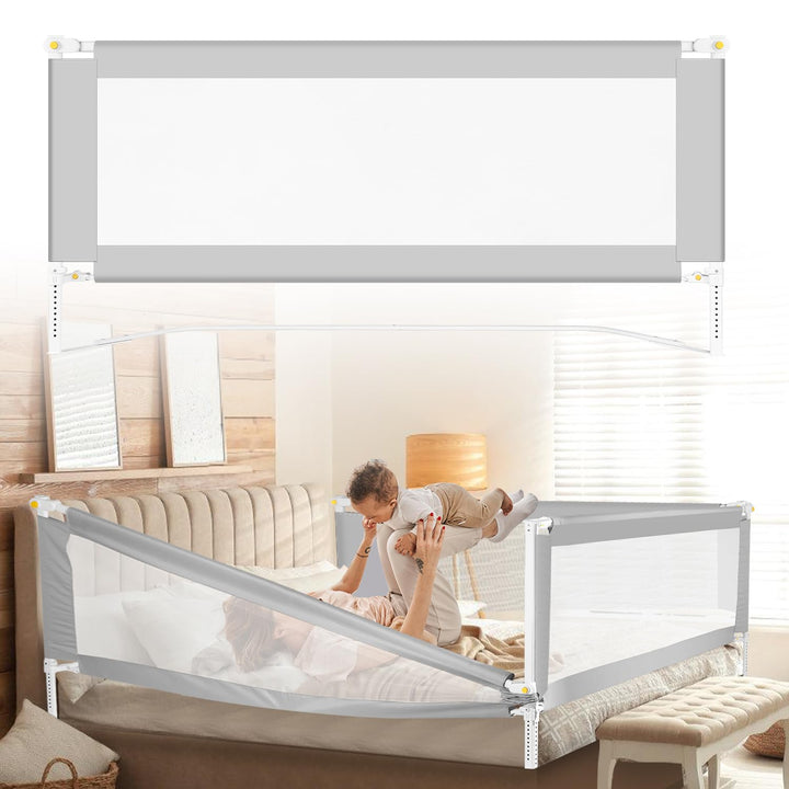 2x200cm+1x150cm Bettgitter Rausfallschutz, Klappbare Bettschutzgitter mit U-förmige Füsse, Kinderbet