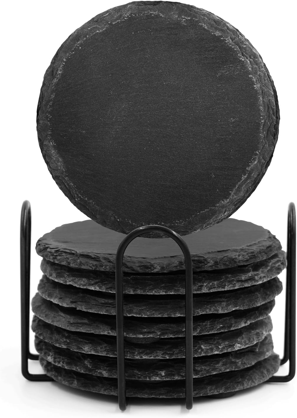 Joejis Schiefer-Untersetzer Set von 8 - Premium Schwarze Getränkeuntersetzer mit stilvollem Halter,