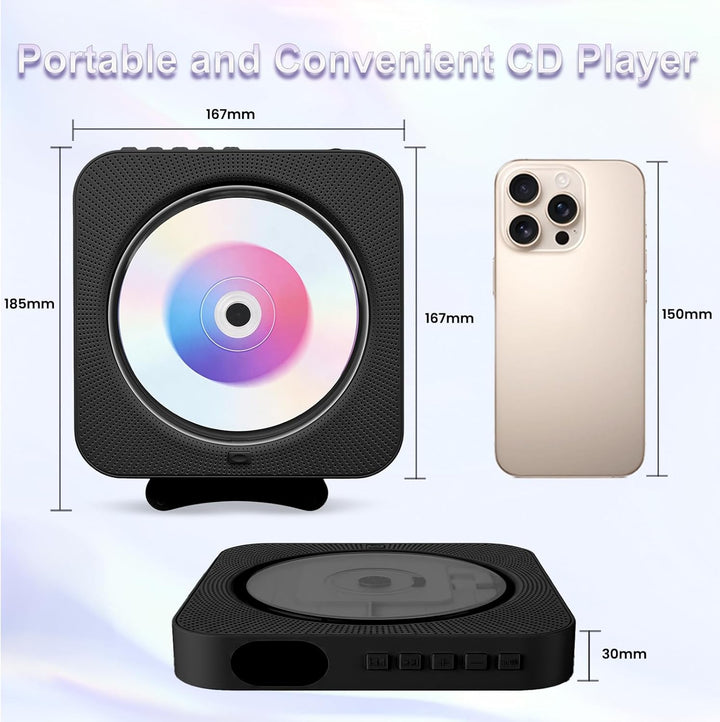Tragbarer Desktop-CD-Player mit mit Staubschutz – Wandmontierbarer CD Player Bluetooth Eingebaute Do
