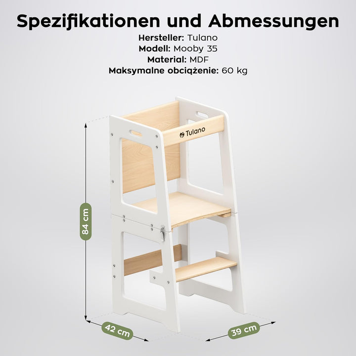 Tulano Mooby 35 Lernturm 3 in 1 für Kinder ab 1 Jahr – Montessori Kitchen Helper umbaubar zu Tisch m