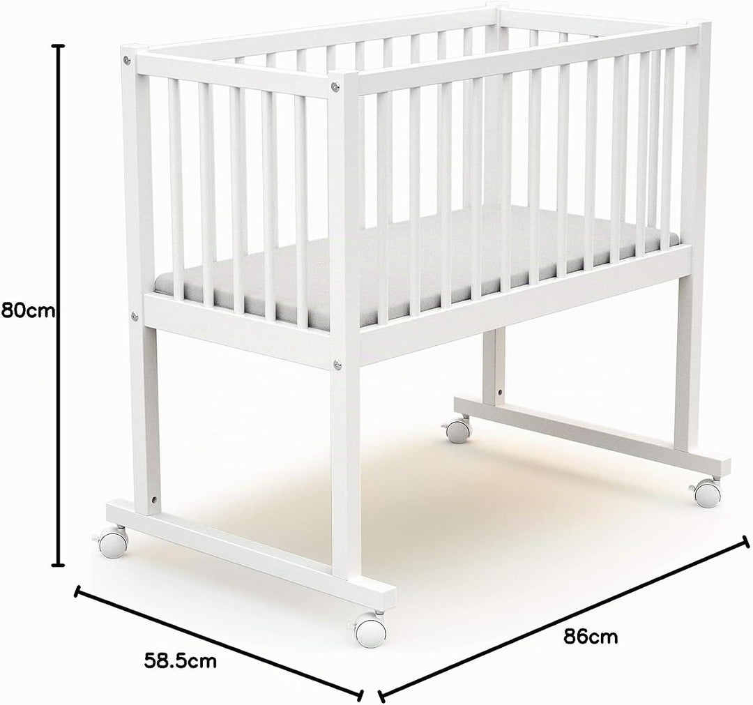 AT4 - Wiege 40x80 ESSENTIEL Weiss| 86 x 58,5 x 80 cm | Matratze inklusive 40x80x5cm | 4 multidirekti
