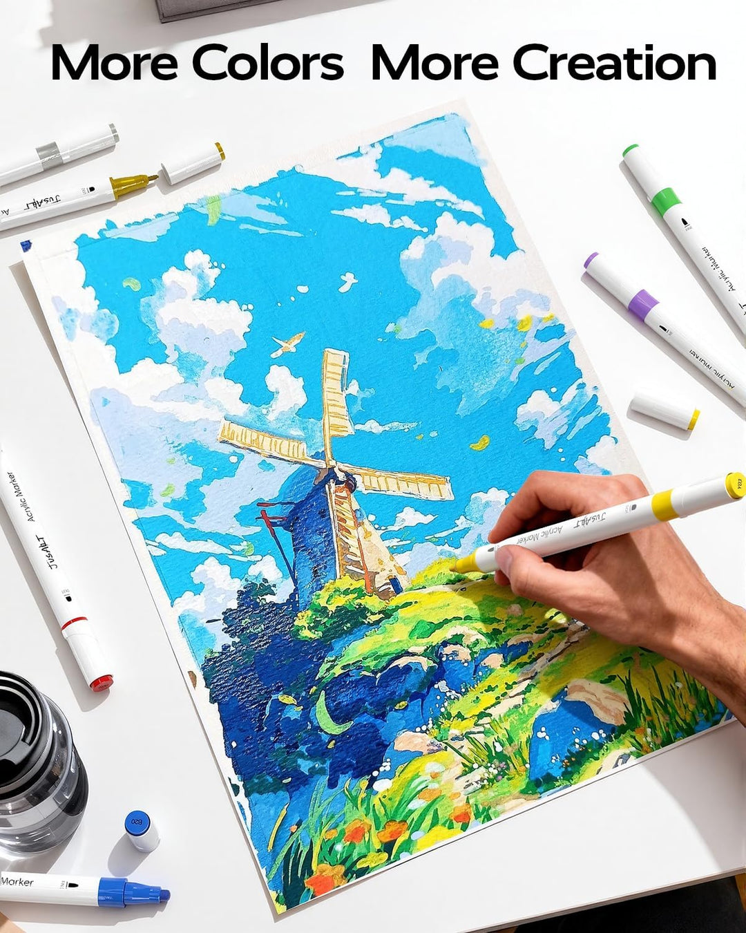 JusArt Acrylstifte für Steine Wasserfest 48 Farben Acryl Marker mit Punkt und Feinspitze für Steine