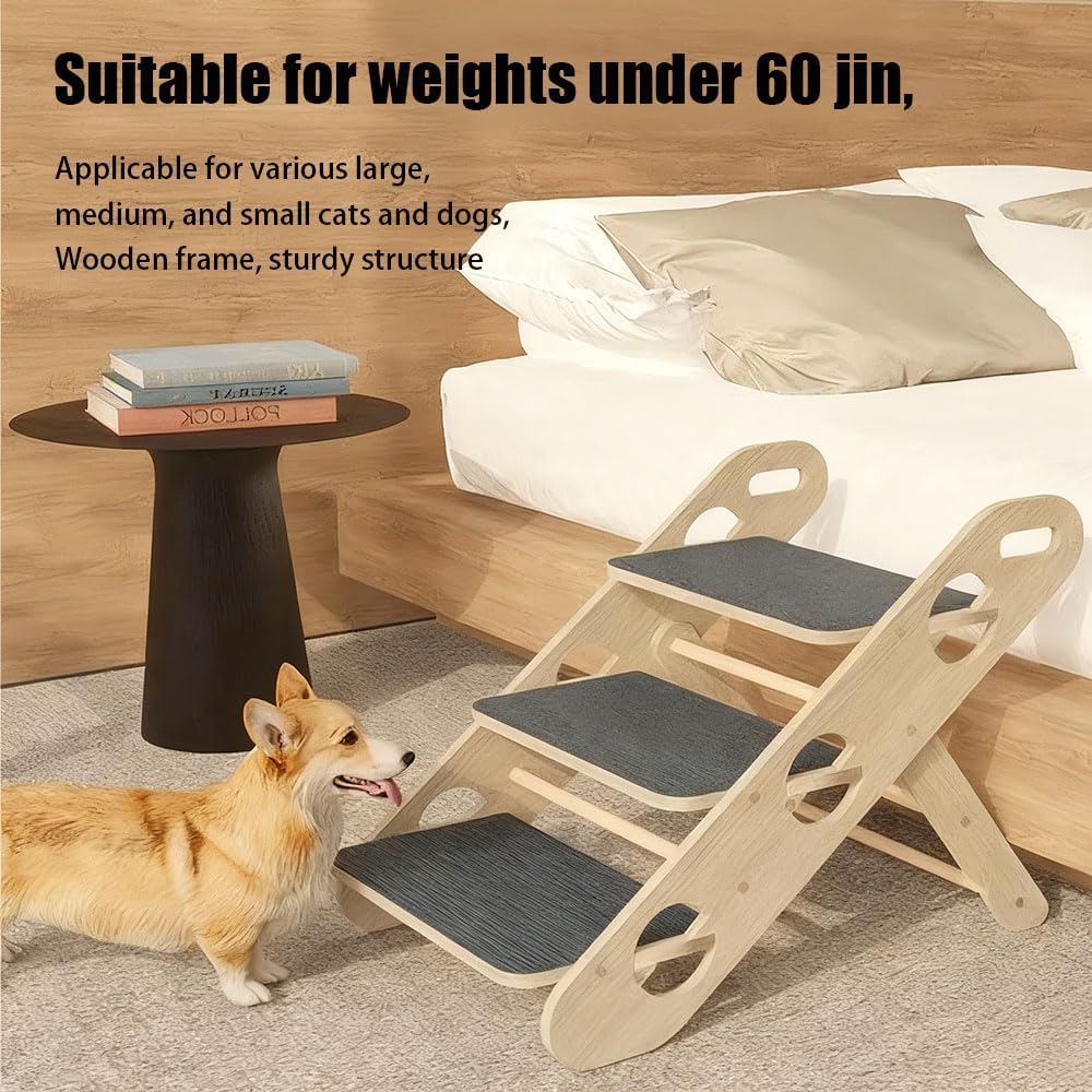 Faltbare Hundetreppe,Hunde Rampe Für Das Bett,2-In-1 Klappbare Hölzerne Hunderampe Mit 3 Stufen,Lang
