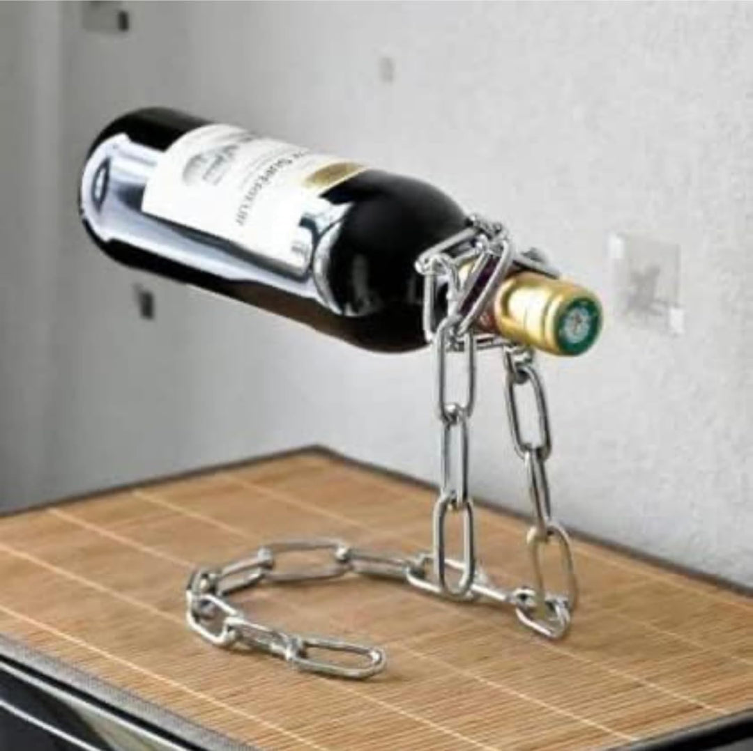 Weinflaschenhalter Kette schwebend inkl. Wein und Sektstopper - Magischer Design Weinhalter aus hoch