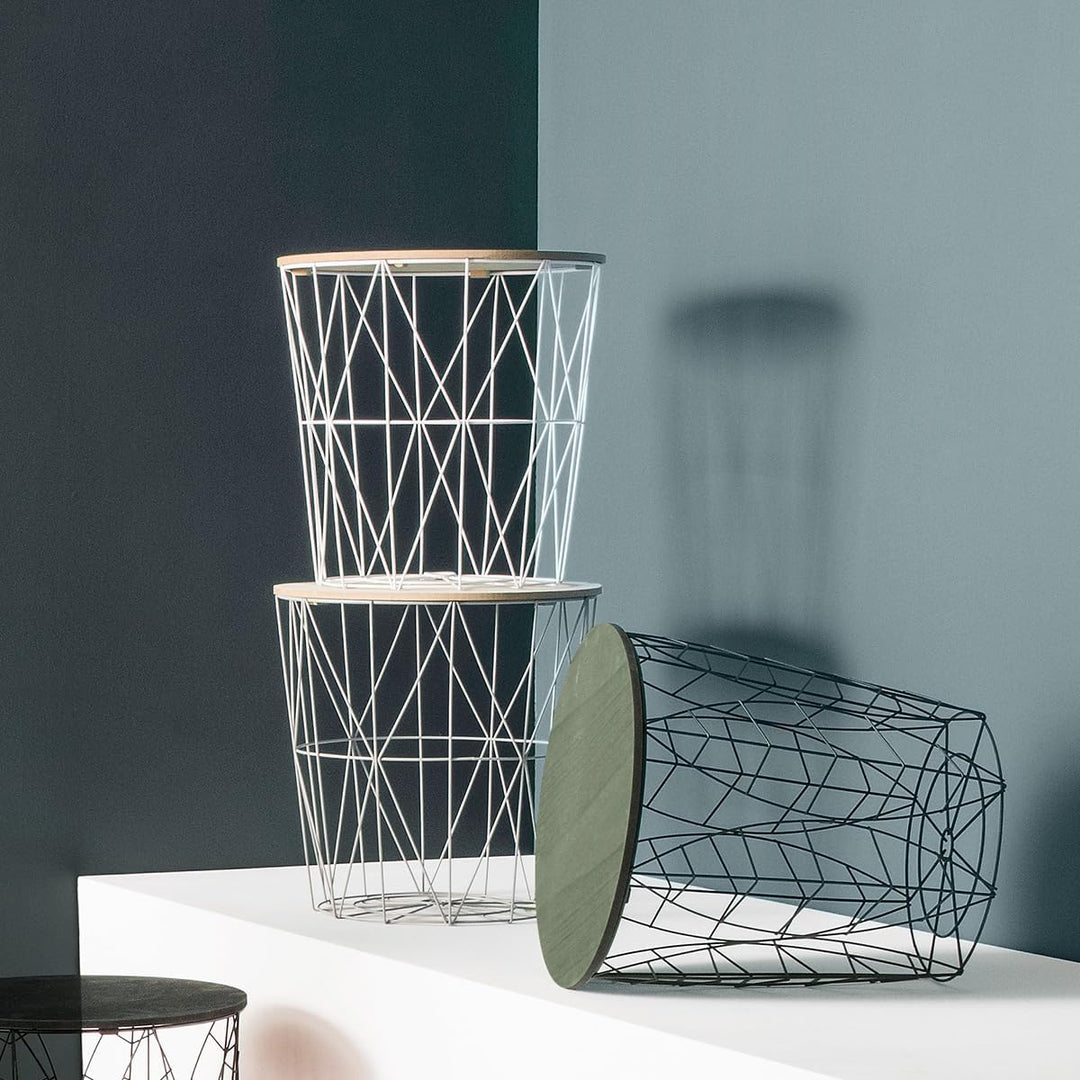 Atmosphera – Kumi Beistelltisch mit Korbdesign – Schwarz und Holzoptik, Durchmesser 40 x Höhe 41 cm,
