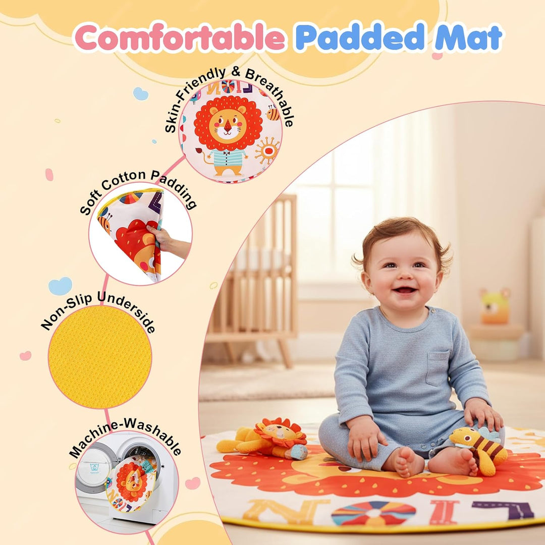 Spieldecke Baby Gym, 6 in 1 Spielbogen 0-12 Monate mit Musik Klaviermatte, 4 Hänge-Spielzeug, Licht