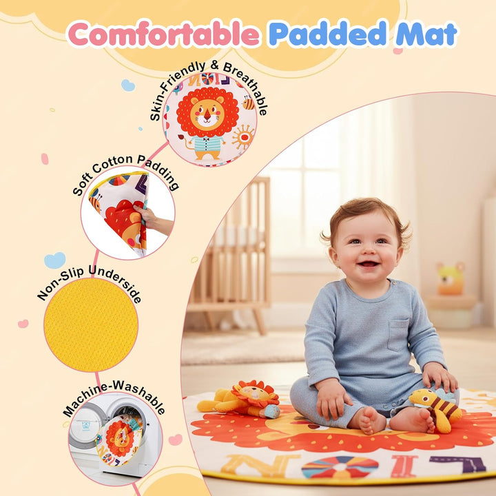 Spieldecke Baby Gym, 6 in 1 Spielbogen 0-12 Monate mit Musik Klaviermatte, 4 Hänge-Spielzeug, Licht
