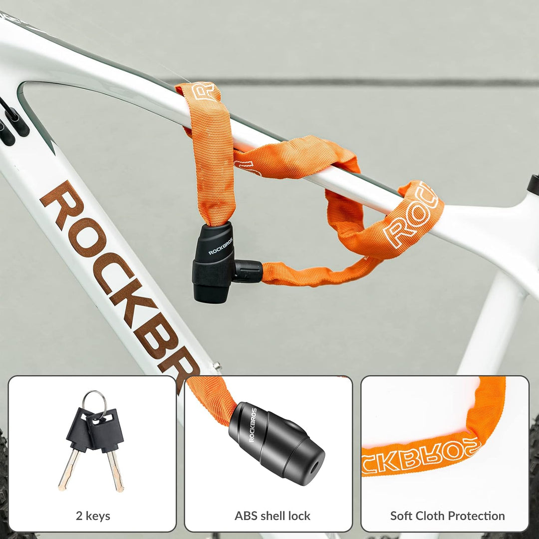 ROCKBROS Fahrradschloss 95cm/15.61mm Fahrrad Kettenschloss Hoher Sicherheitsstufe mit 2 Schlüssel Wa