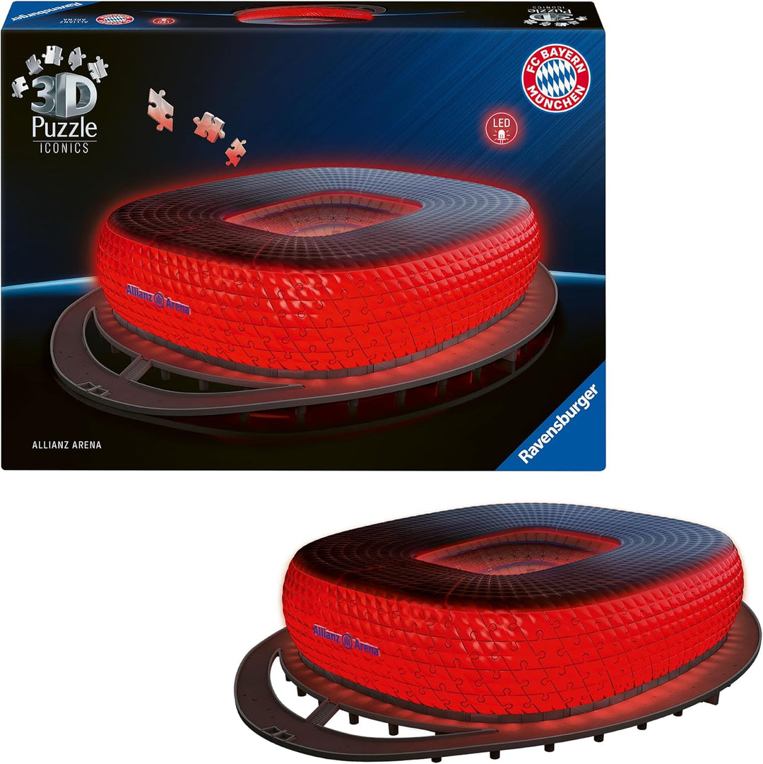Ravensburger 3D Puzzle Iconics: 12008033 Allianz Arena - mit Licht - Das berühmte Stadion des FC Bay