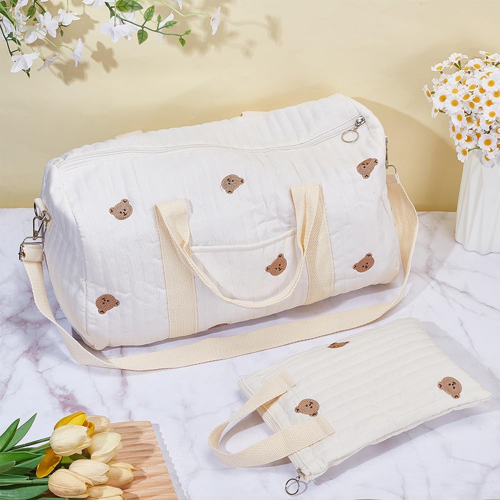 WEBEEDY 2 Styles Windeltasche Tote mit Bärenmuster Grosse Reisewickeltasche mit Reissverschluss Hand