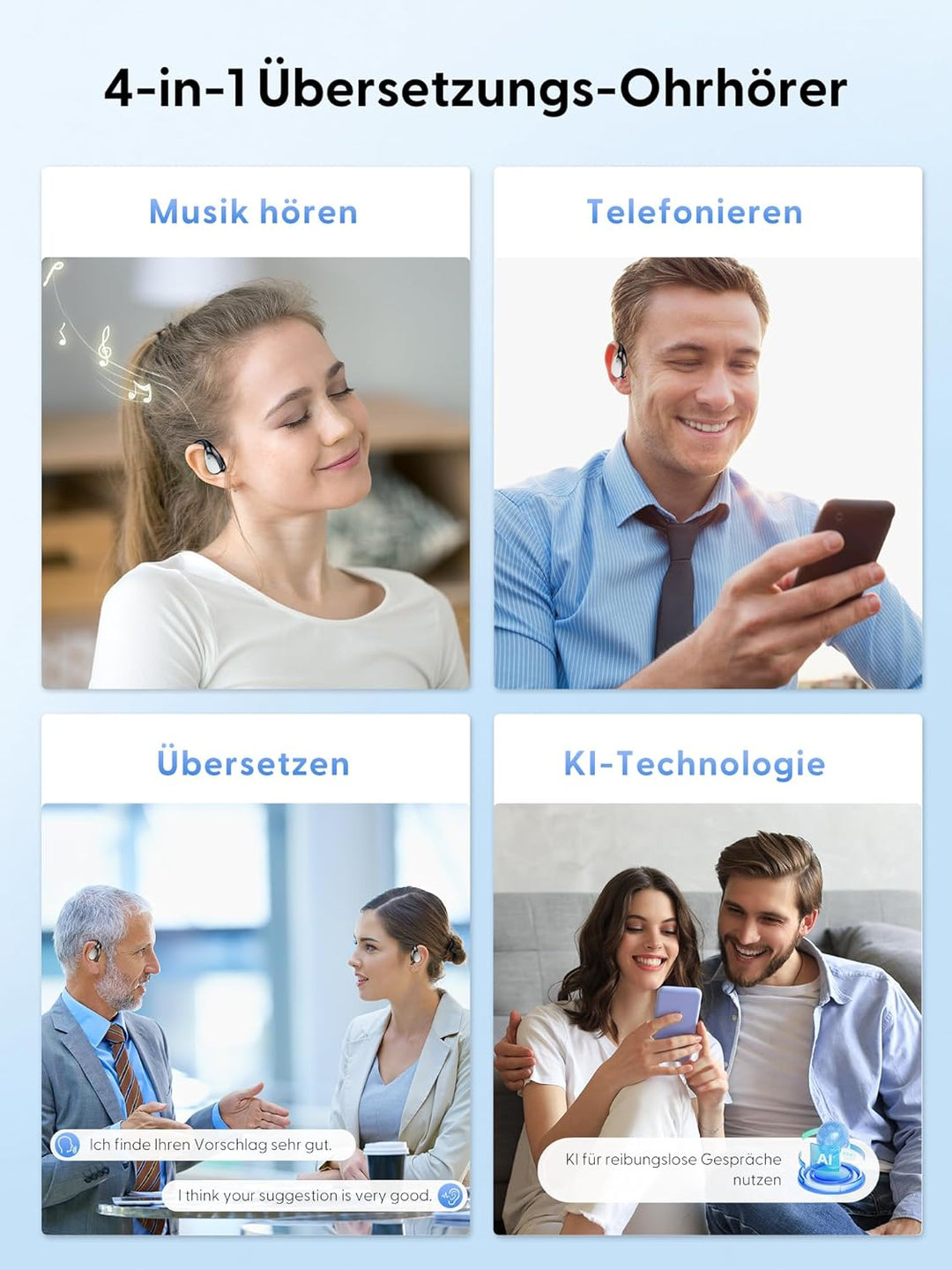 AI Kopfhörer Übersetzer Echtzeit übersetzungskopfhörer: 3-in-1 Sprachübersetzer mit 164 Sprachen - 4