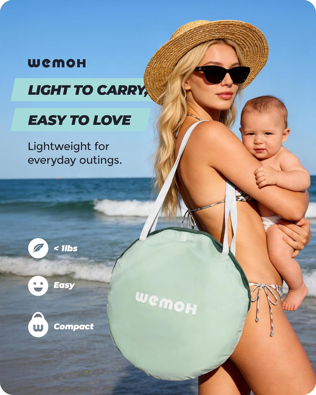 Strandmuschel Baby mit UV-Schutz UPF 50+, Pop-Up Strandzelt für Kinder & Babys, Automatischer Aufbau