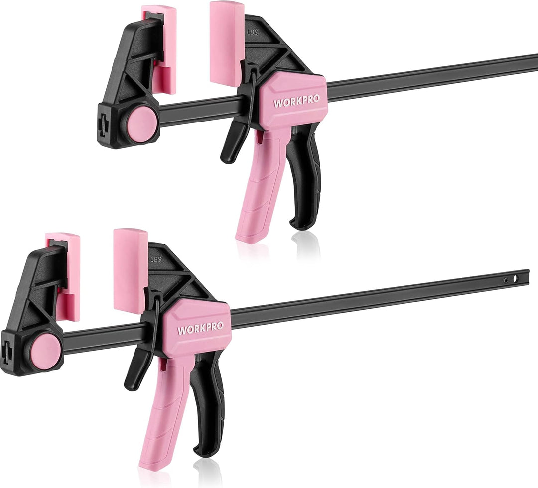 WORKPRO Einhandzwingen Set Rosa 2 Stück Schraubzwingen Spanner, Spannweite 300 mm, Dehnbereich bis z
