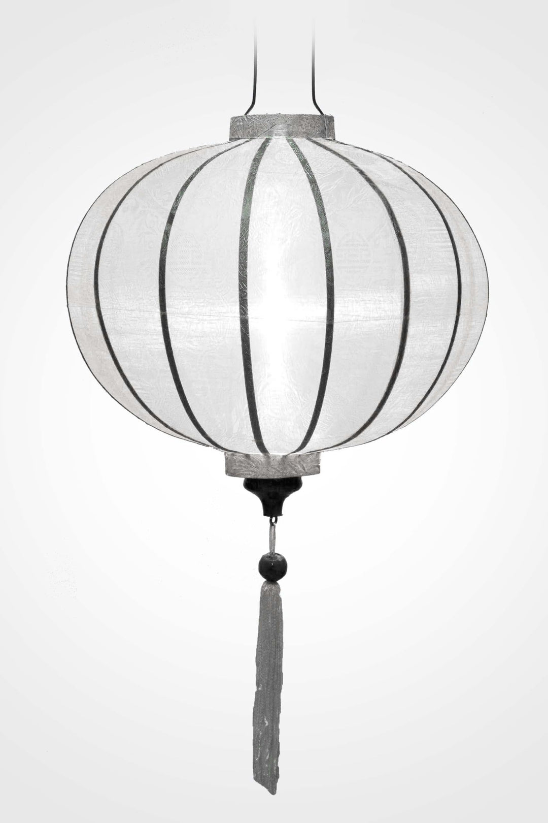 Asiatische Lampion aus weisser Seide, R Ø 38 cm – traditionelle Laterne von Hoi an aus Stoff, Bambus