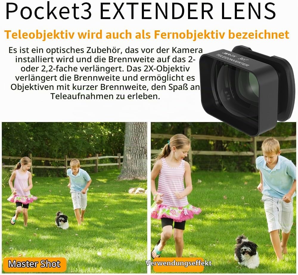 2X Vergrösserungs -Teleobjektiv für Tasche 3 Kamera, 2X Zoomobjektiv, Fernfotografie, HD -Beschichtu