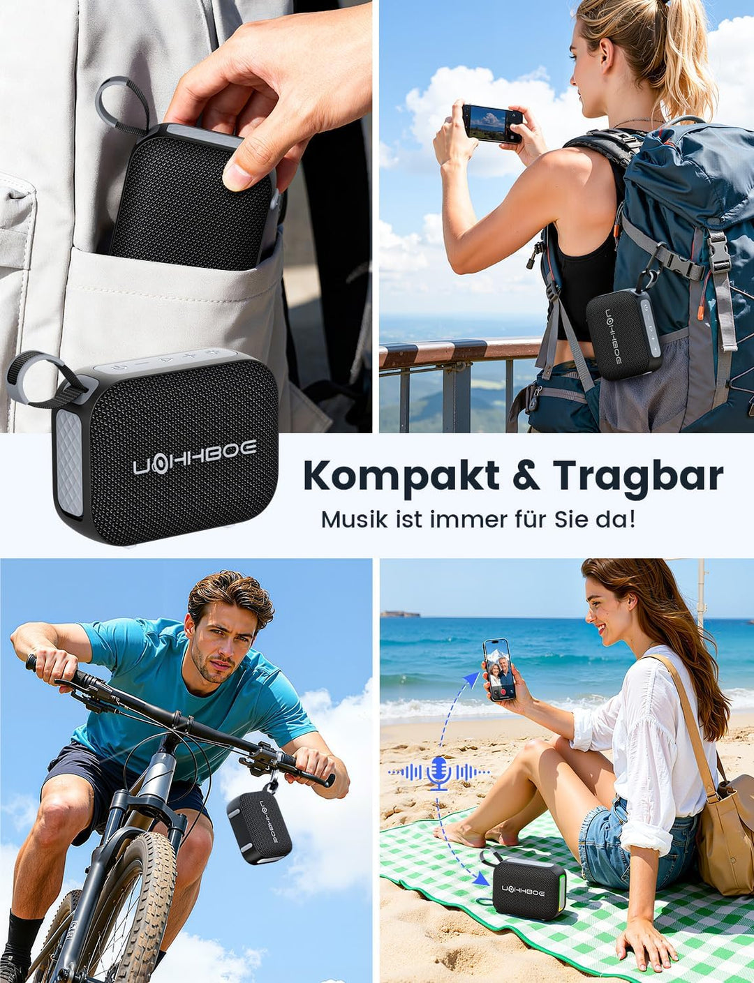 Bluetooth Lautsprecher Tragbare Musikbox Bluetooth 6.0 Geschenke für Männer Frauen mit 24 Std. Spiel