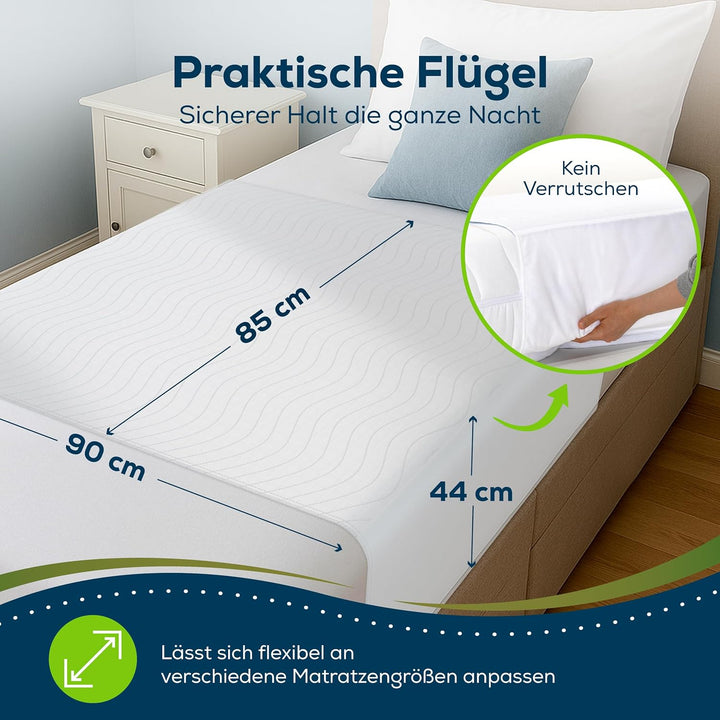 Sensalou 2 Stück Wasserdichte Inkontinenzauflage mit Flügeln 85x90 cm - Stecklaken Baby Kinder Bett