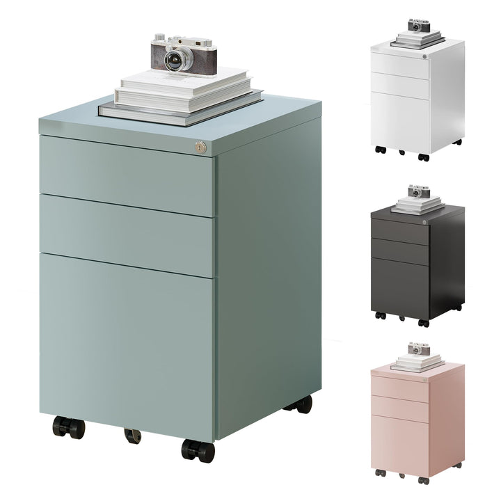 FlexiSpot Rollcontainer mit 3 Schubladen, mobiler Aktenschrank mit Rollen, Schubladenschrank Bürosch