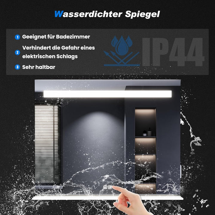 SONNI LED Badspiegel mit Ablage 120x75 cm, Touch Badezimmerspiegel mit Steckdose, 3 Lichtfarben, Ant