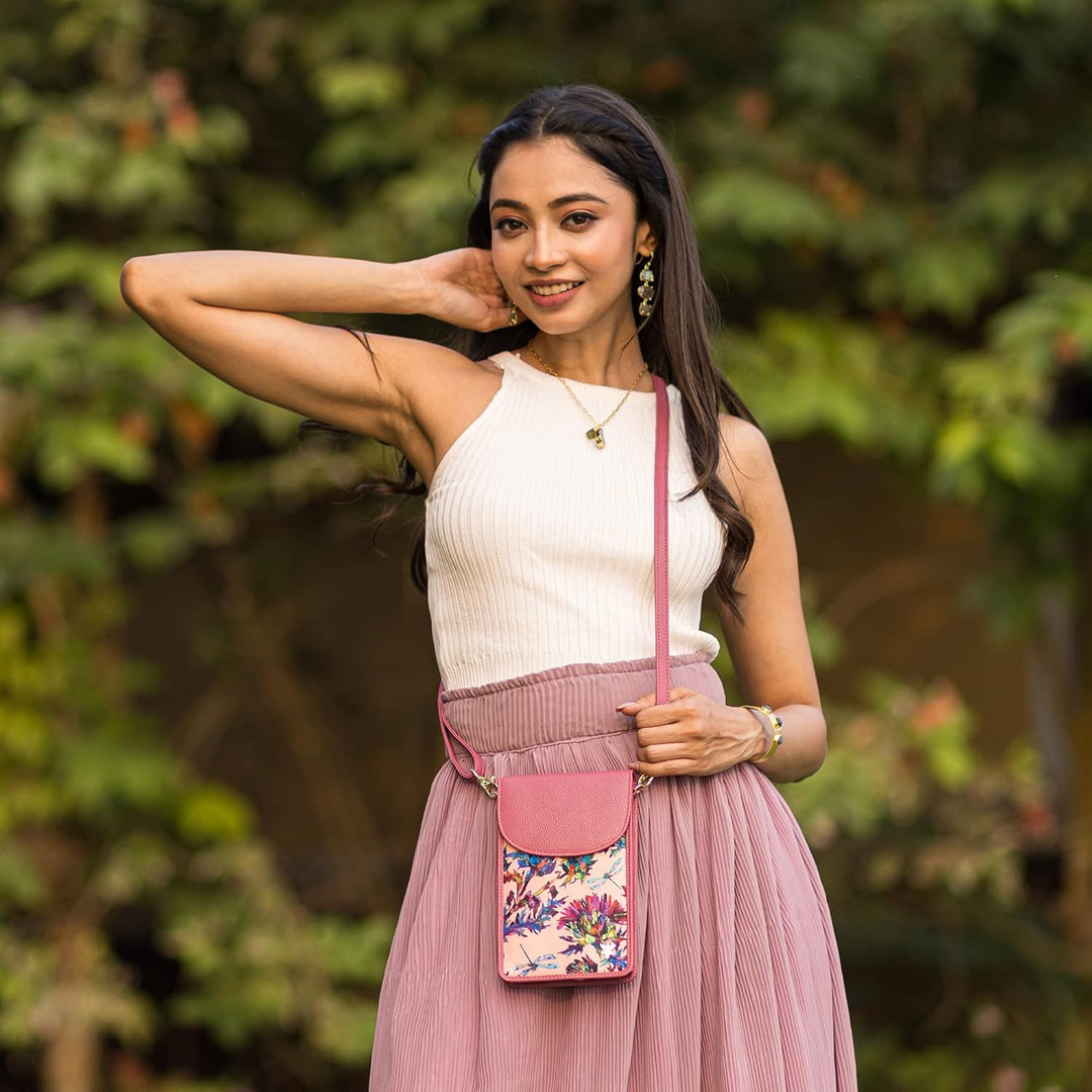 Anuschka RFID Crossbody Handytasche mit Börse - Wanderlust Kollektion - Nylonstoff mit Leder Trim un