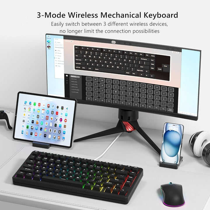 LQXQ SK75 75% Aluminium Wireless Mechanical Tastatur ANSI US, Pre-lubed POM Switches RGB Creamy Gami