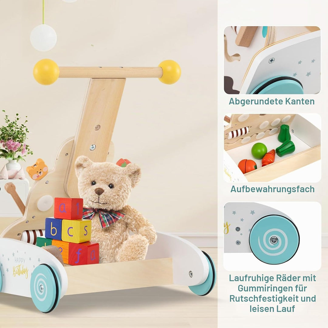 DREAMADE Lauflernhilfe aus Holz, Montessori Laufwagen mit einstellbarer Höhe und leichtgängigen Räde