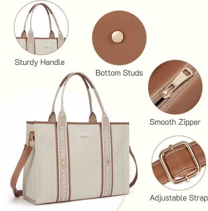 Missnine Tragetasche Canvas-Laptoptasche 15,6 Zoll Handtasche Damen Aktentasche für Damen grosse Kap