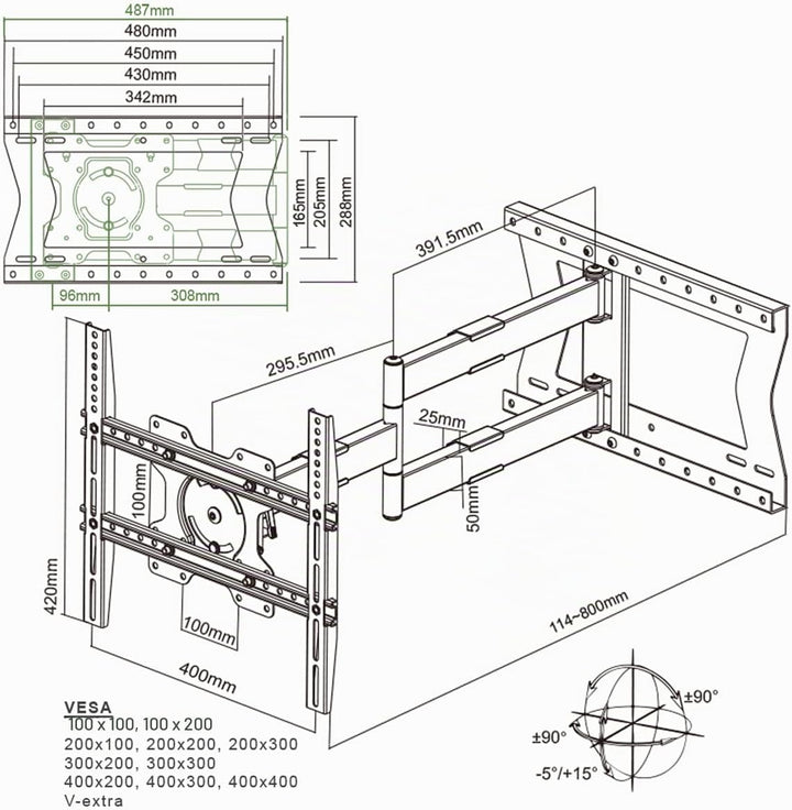 DQ Hercules Pro Flex 80 cm TV-Wandhalterung, Gelenkarm lang, bis zu 80 cm Entfernung, Verlängerung,