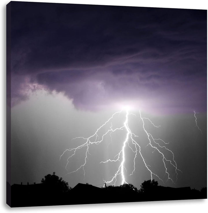 Pixxprint Gewitter über Häusern als Leinwandbild/Grösse: 70x70 cm/Wandbild/Kunstdruck/fertig bespann