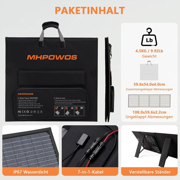 110W Tragbares Solarpanel, IP67 Wasserdichtes Faltbares Solarpanel Kit mit 20V Ausgang, 23.5% Wirkun