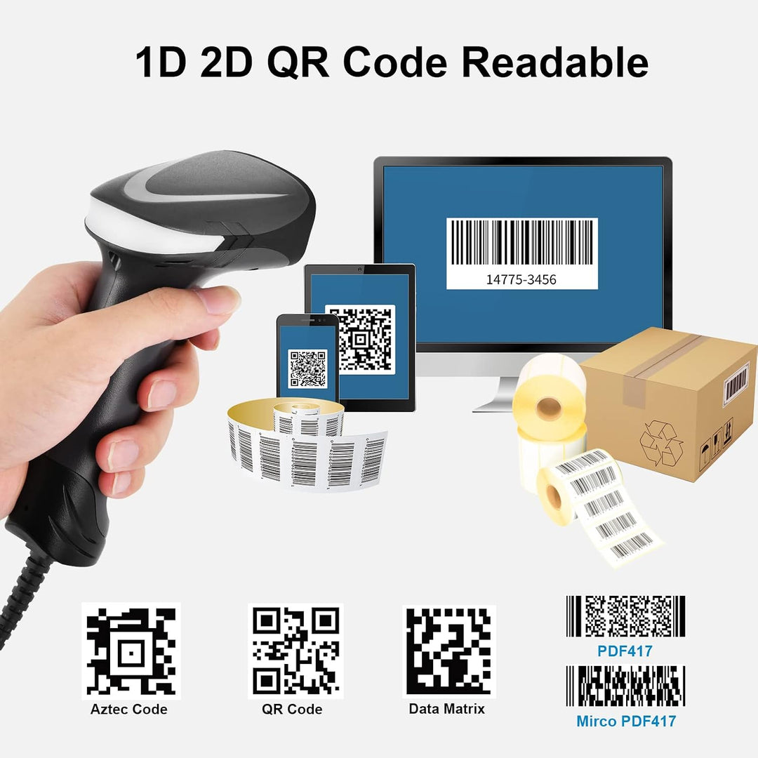 1D 2D Kabelgebundener Barcode Scanner, QR-Barcode-Scanner, Handheld-Barcode-Lesegerät QR Data Matrix