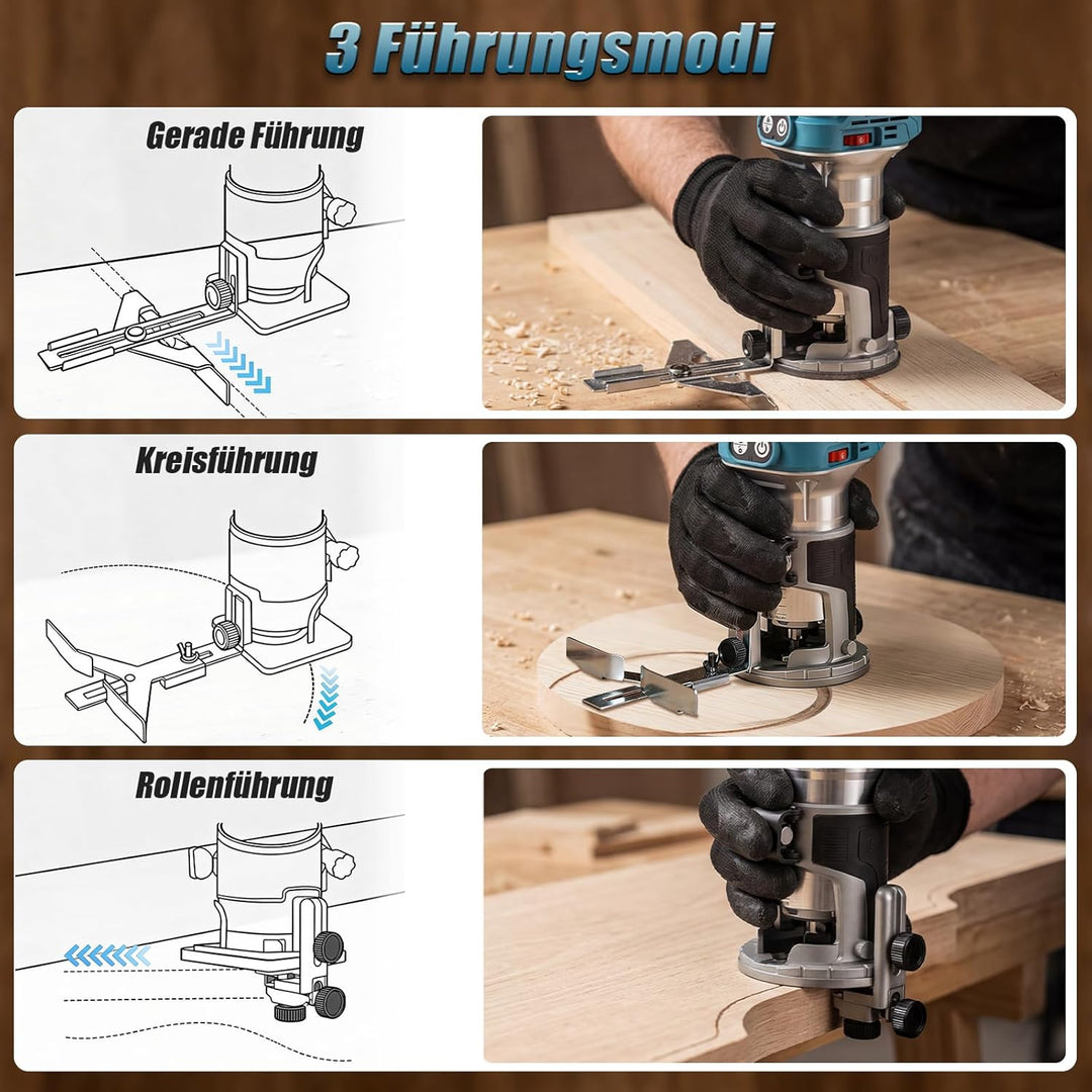 Yofuly Akku Oberfräse Kantenfräse für Maa-kita 18V Akku, 800W Einhandfräse Holzfräser mit 2 * 4.0Ah
