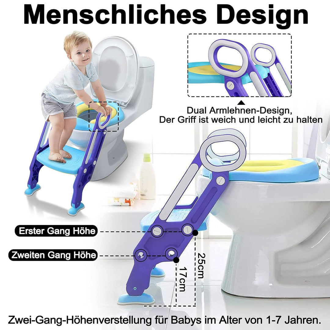 LARS360 Kinder Faltbar Toilettentrainer mit Leiter, Treppe, Griffe, Höhenverstellbar Kinder-Töpfchen
