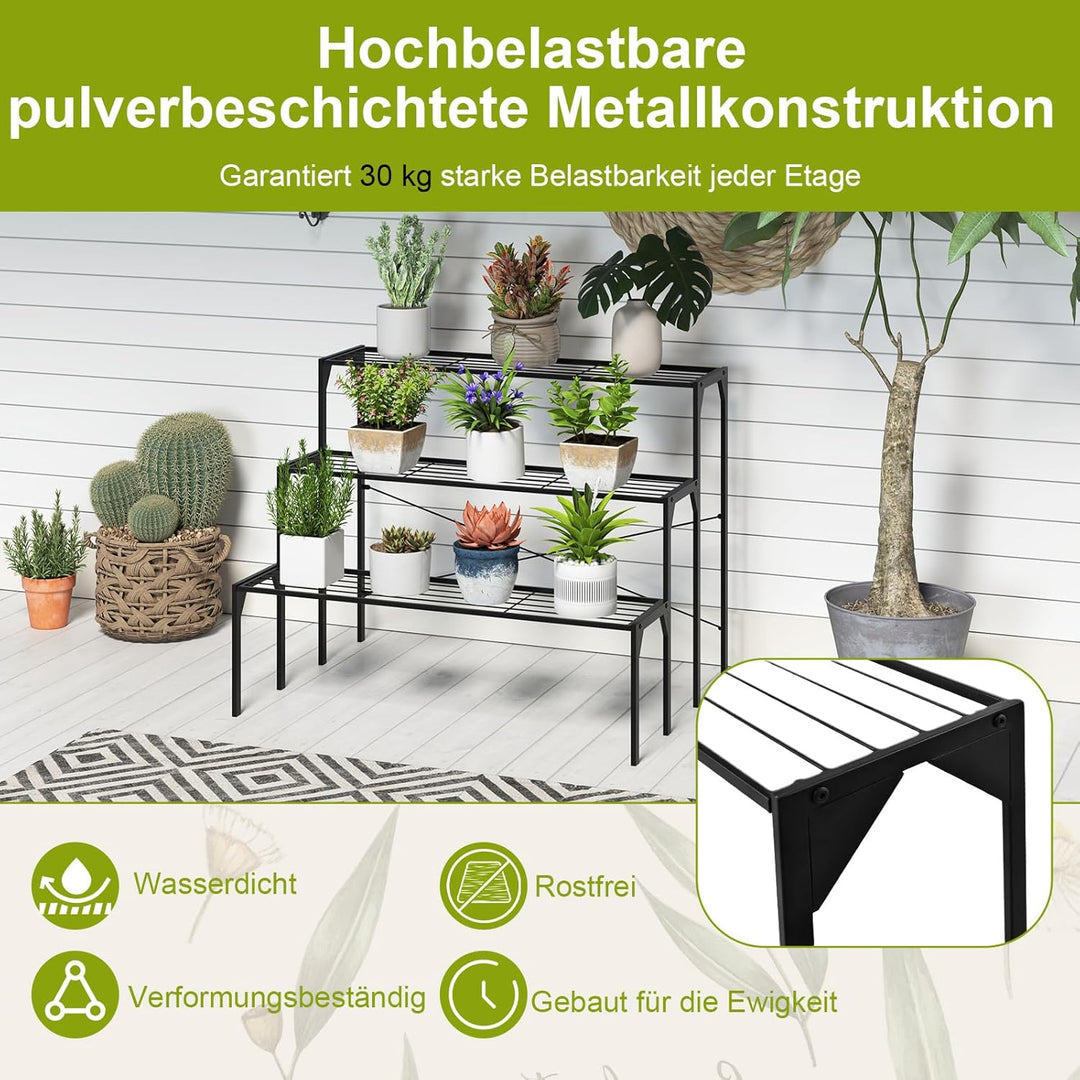 COSTWAY 3-stufiger Metall Blumentreppe Blumenregal, Pflanzenständer Pflanzenregal, Pflanzentreppe Pf