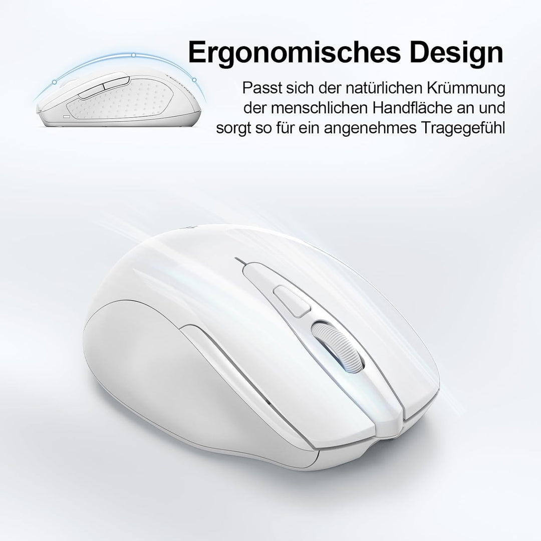 TECKNET Bluetooth Maus, Wiederaufladbare Maus Kabellos(DREI Modi: BT 5.0/3.0 + 2.4G), 4800 DPI, Ergo