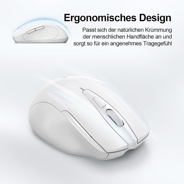 TECKNET Bluetooth Maus, Wiederaufladbare Maus Kabellos(DREI Modi: BT 5.0/3.0 + 2.4G), 4800 DPI, Ergo