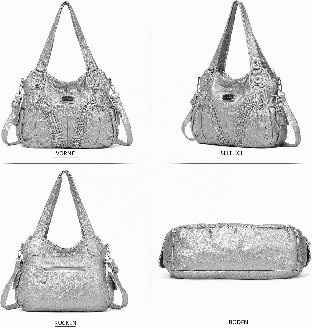 Angel Kiss Damen Handbag with Strap Tote-Hobo-Crossbody, 1 - Silbergrau