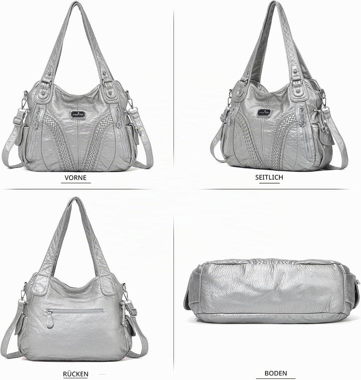 Angel Kiss Damen Handbag with Strap Tote-Hobo-Crossbody, 1 - Silbergrau
