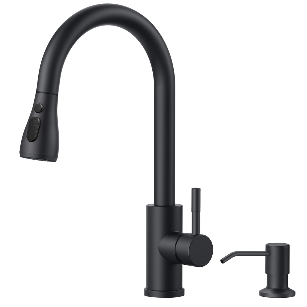 FORIOUS Küchenarmatur mit Seifenspender, ausziehbarer Wasserhahn Küche mit 2 Strahlarten, Einhebelmi