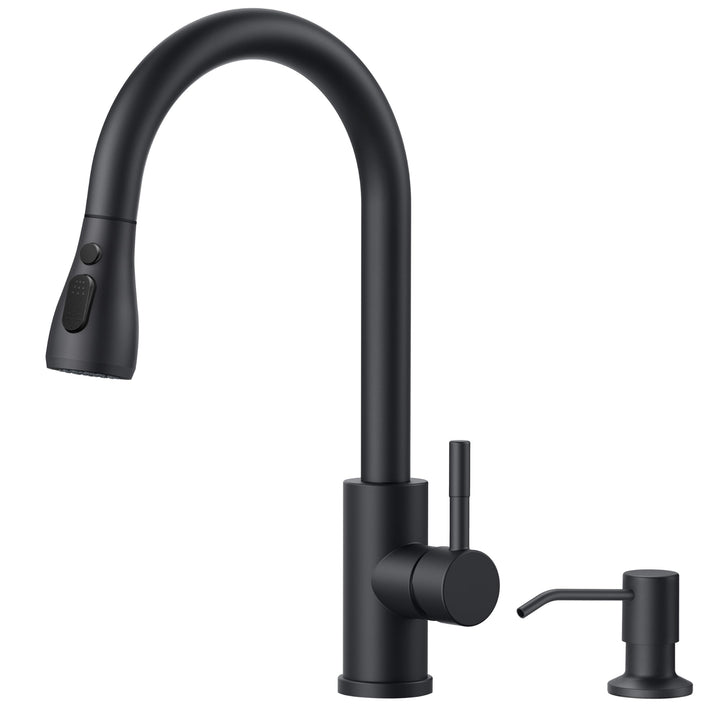 FORIOUS Küchenarmatur mit Seifenspender, ausziehbarer Wasserhahn Küche mit 2 Strahlarten, Einhebelmi