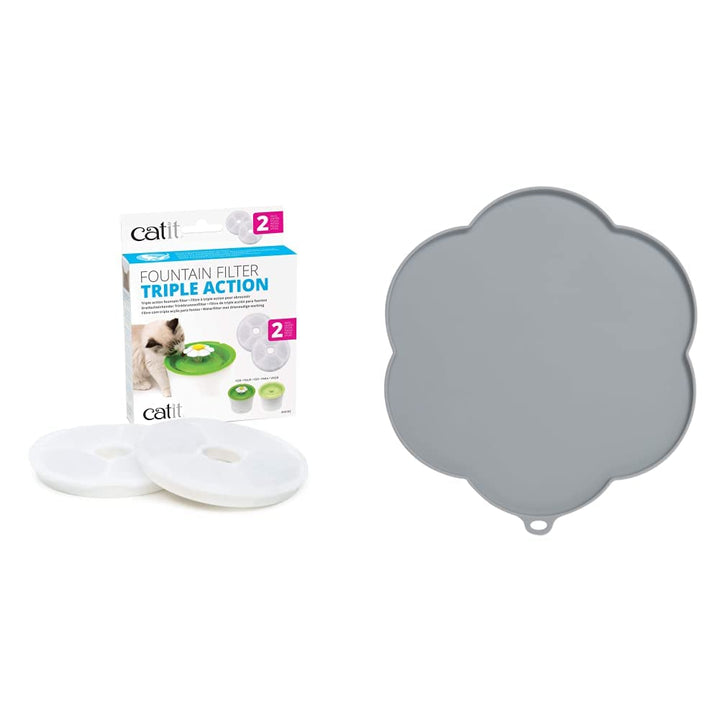Catit Triple Action Filter, 3fach wirksamer Ersatzfilter, Trinkbrunnenfilter, 2er Pack & Silikonmatt