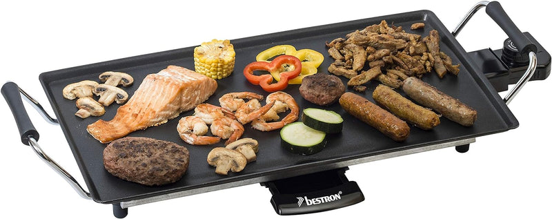 Bestron elektrischer Tischgrill, Plancha-/Teppanyaki-Grillplatte mit Antihaftbeschichtung, Grillspas