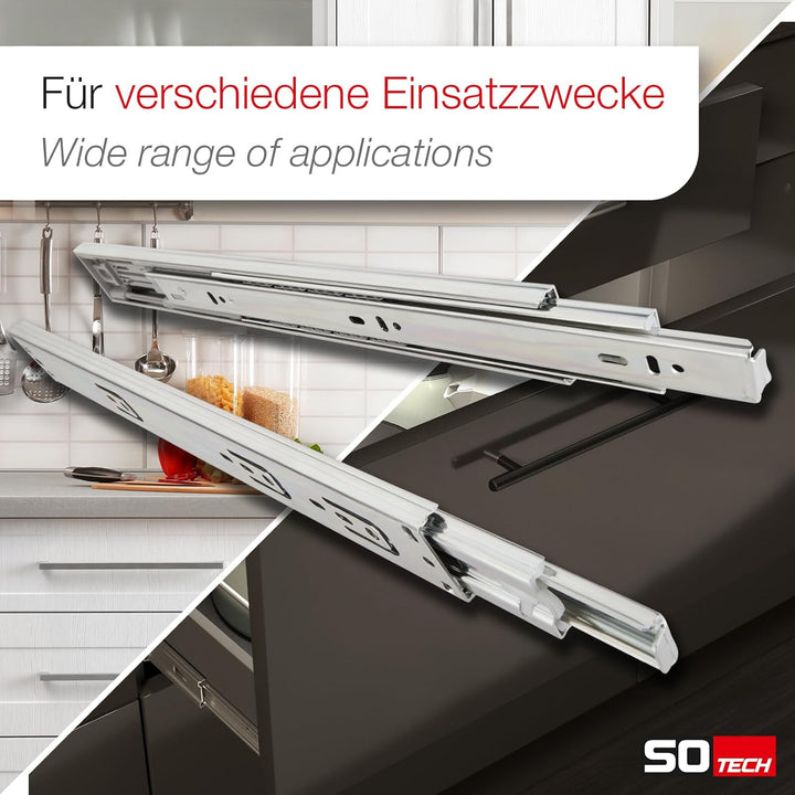 1 Paar Vollauszüge KV2-35-H45-L700-SE mit Selbsteinzug Länge 700 mm Höhe 45 mm Führungsschienen bela