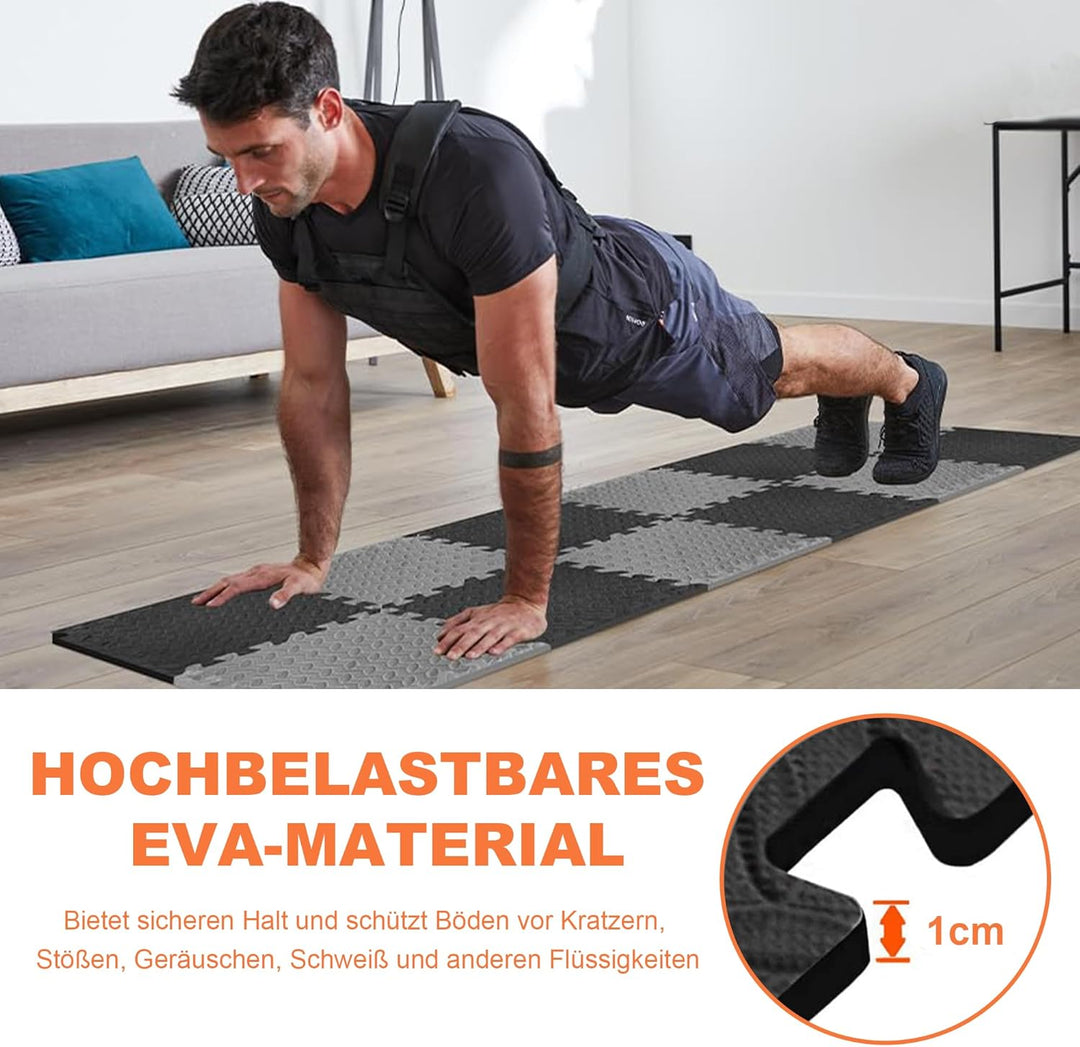 20PCS Bodenschutzmatten Sportgeräte-Matten 50X50X1cm mit Randstücken, 5㎡ rutschfest Eva Fitnessmatte