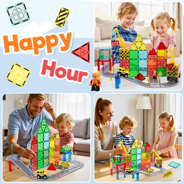 Magnetische Bausteine – 75 Pcs Ingenieurwesen Rennwagen-Bausatz, Spielzeug ab 2 3 4 5 6 Jahre Junge