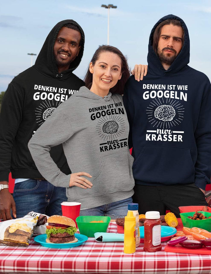 OM3® Denken ist wie Googeln nur krasser Hoodie - Herren - Fun lustiger Spruch Statement - Kapuzen-Pu