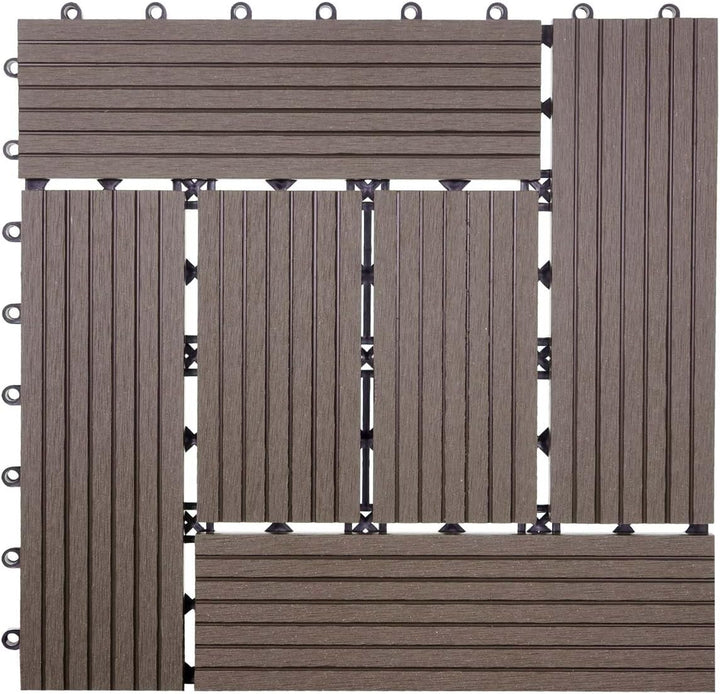 Mendler WPC Bodenfliese Rhone, Holzoptik Balkon/Terrasse, 11x je 30x30cm = 1qm versetzt - Basis Coff