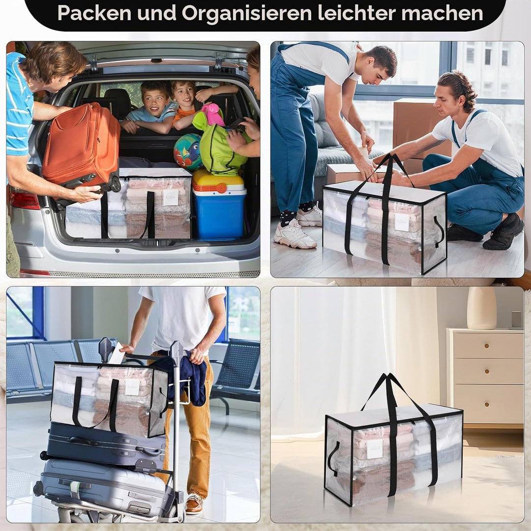 Cozary Aufbewahrungstasche mit Deckel 4 Stück 94L Grosse, Transparente Umzugskartons Gross mit Reiss